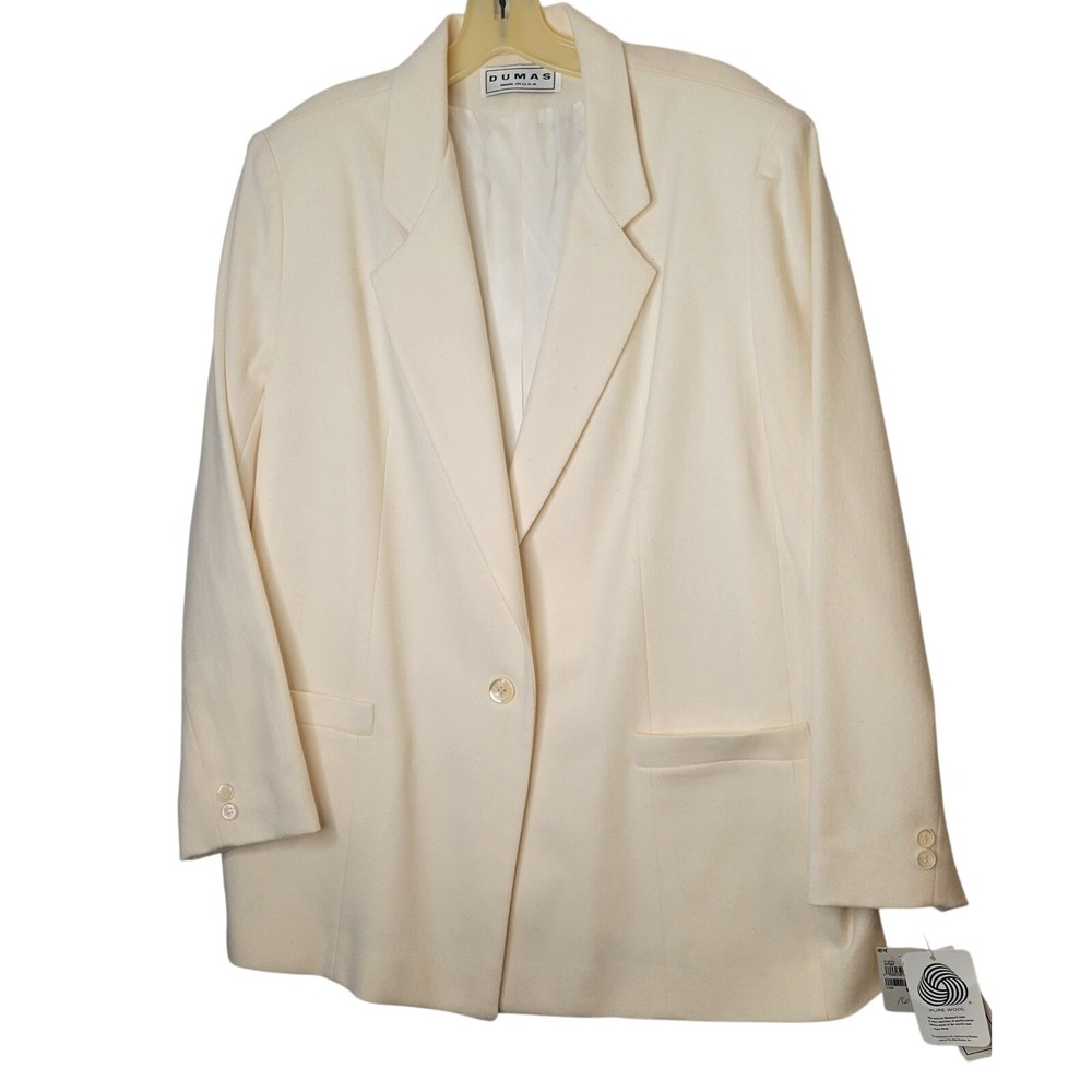 New Dumas Pure Wool Blazer Ivory‎ Single Button Made in USA Sz 16 Old Money VTG
